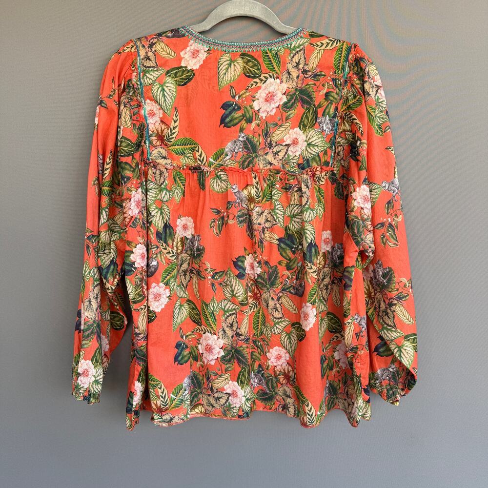 NWT Johnny Was Boho Tassel blouse - Beachy 100% cotton orange Tropical MSRP $205 - Picture 5 of 8